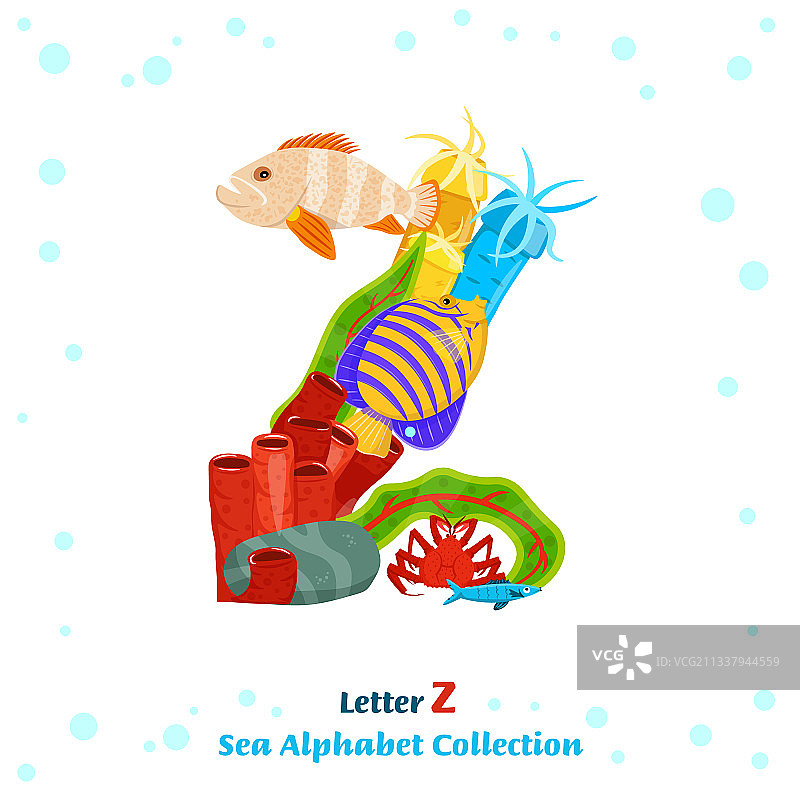 由鱼、海藻、珊瑚制成的独特角色图片素材