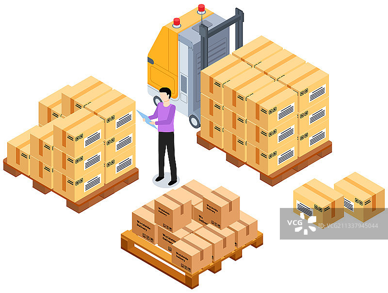 全球销售概念：工人装载箱子图片素材