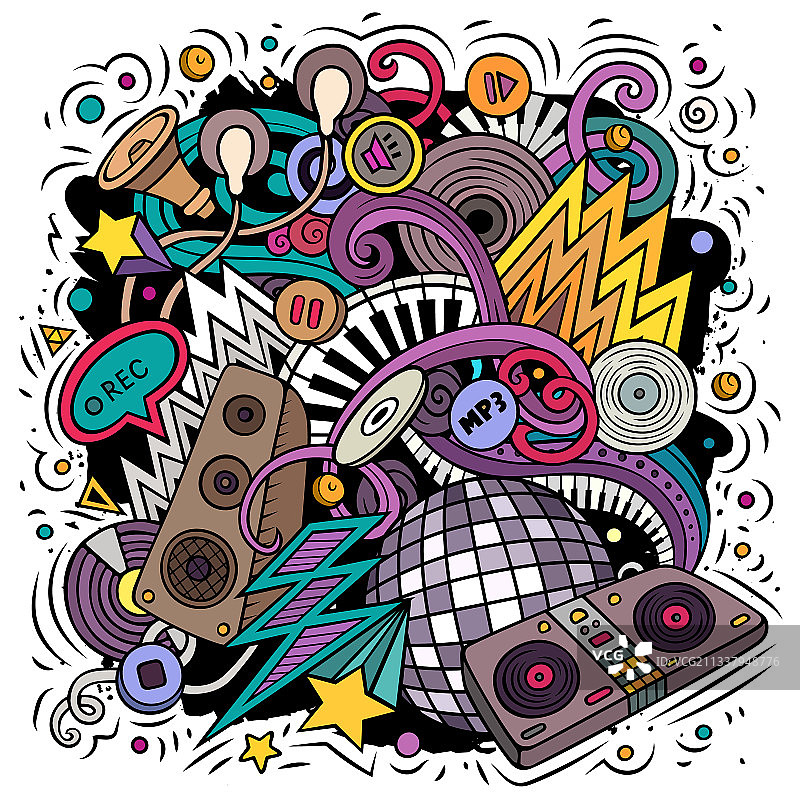 卡通涂鸦迪斯科音乐图片素材
