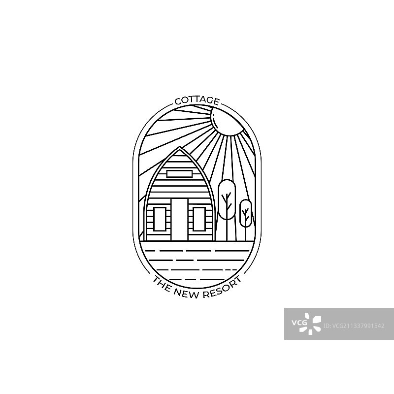 带旭日形图标标志符号的简约小屋图片素材