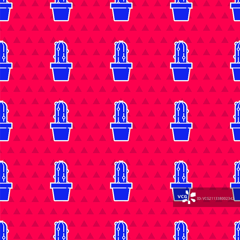 盆栽蓝色乌羽玉仙人掌图标无缝图案图片素材