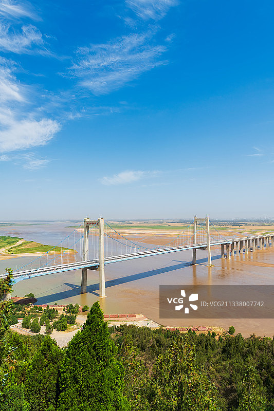 河南郑州桃花峪黄河风景区桃花峪黄河大桥户外风光高视角图片素材