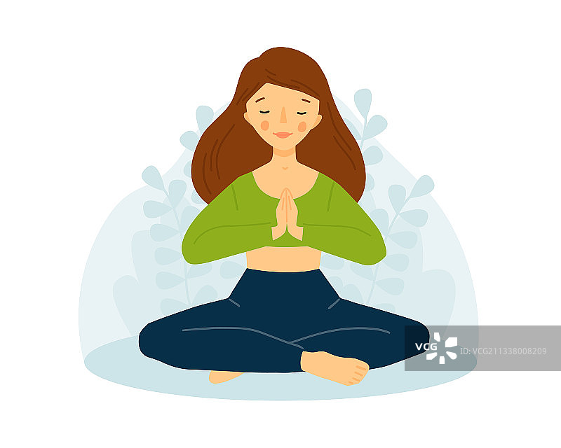 女孩练习瑜伽冥想图片素材