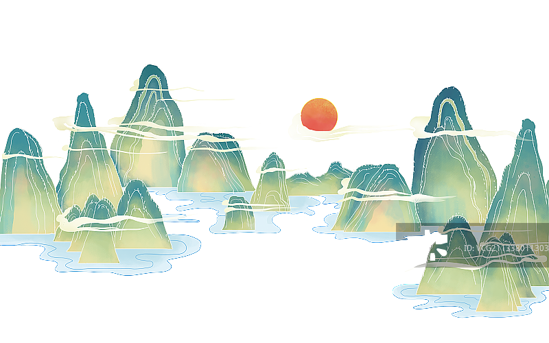 山脉中国风白底插画图片素材