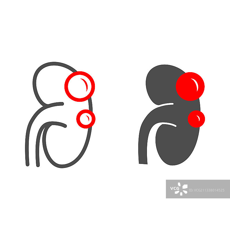 肾囊肿线性和实体图标人类疾病图片素材