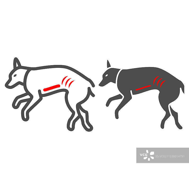 狗胃内异物线条和实心图标图片素材