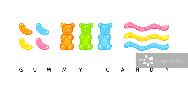 软糖熊、果冻豆和软糖蠕虫图片素材