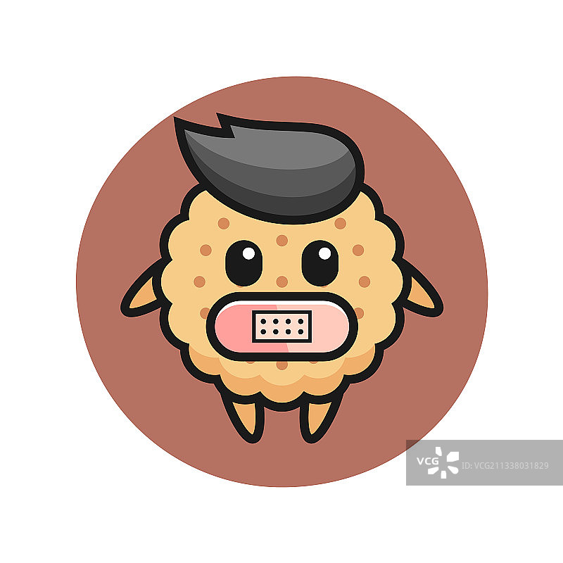 卡通圆形饼干，嘴巴被胶带封住图片素材