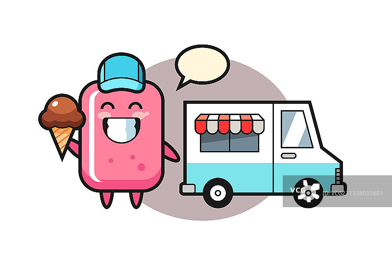 泡泡糖吉祥物卡通与冰淇淋车图片素材