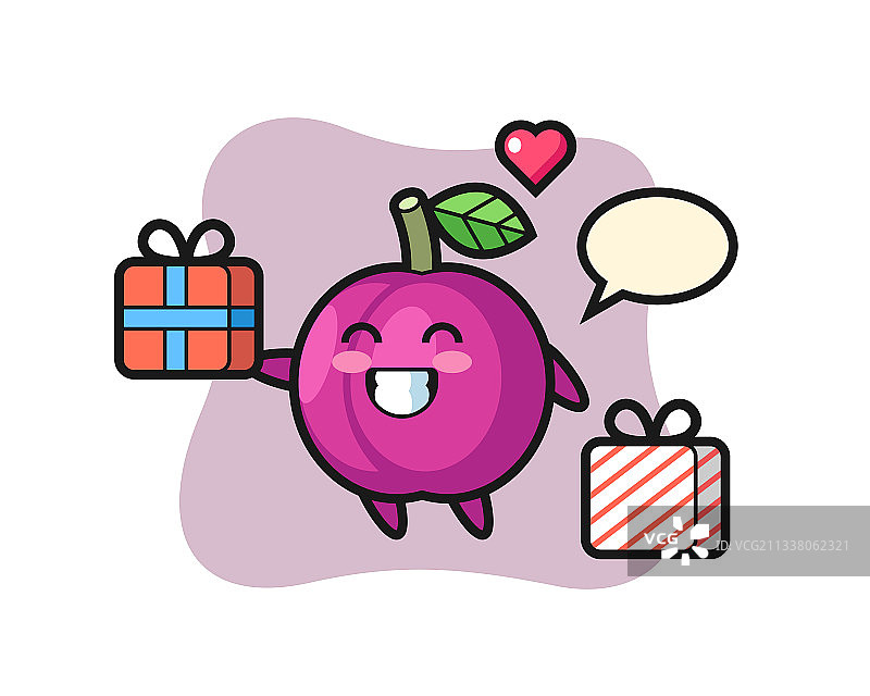 梅子水果卡通吉祥物赠送礼物图片素材