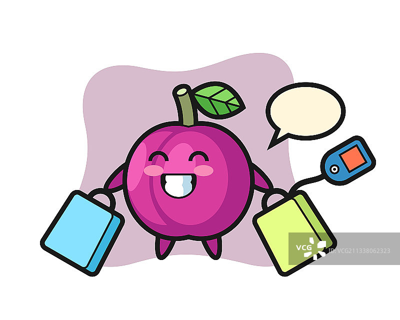 手提购物袋的李子水果吉祥物图片素材