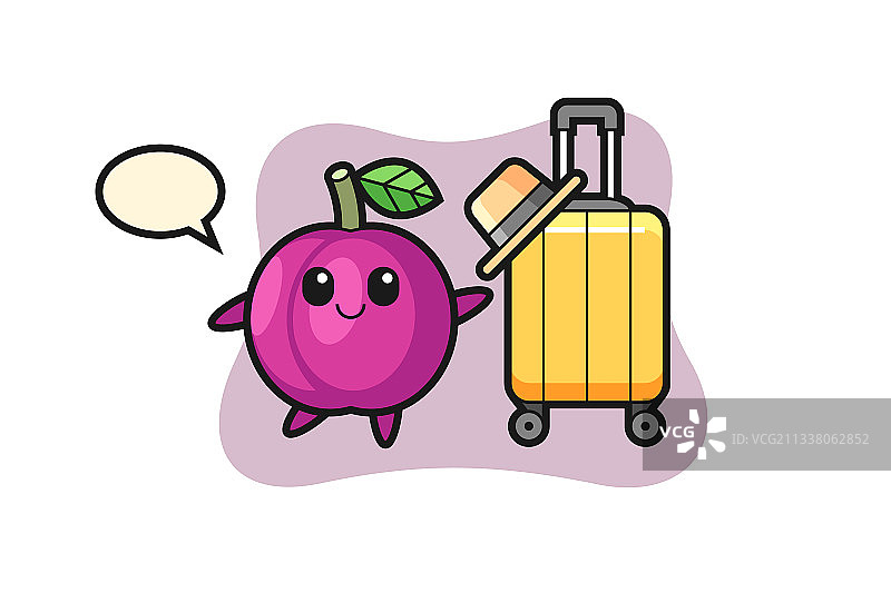 带着行李去度假的李子卡通形象图片素材
