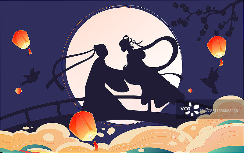 七夕情人节情侣牛郎织女中国风海报活动素材图片素材