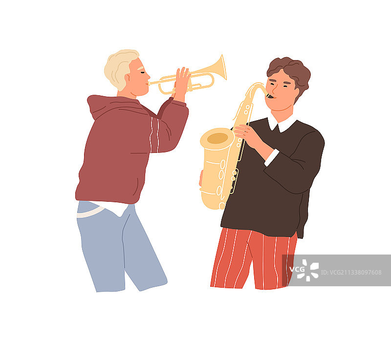 两名音乐家演奏萨克斯和小号图片素材