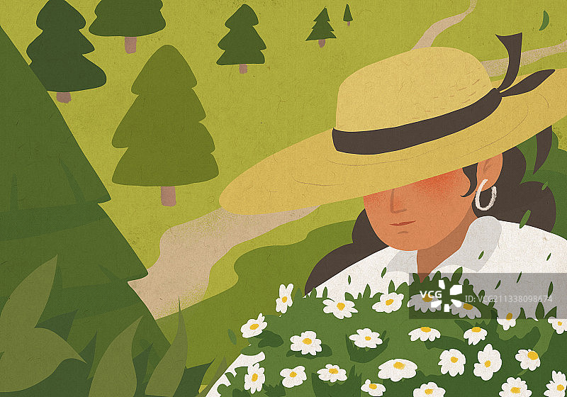 女孩与花朵图片素材