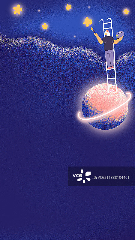 一个人站在梯子上画画图片素材