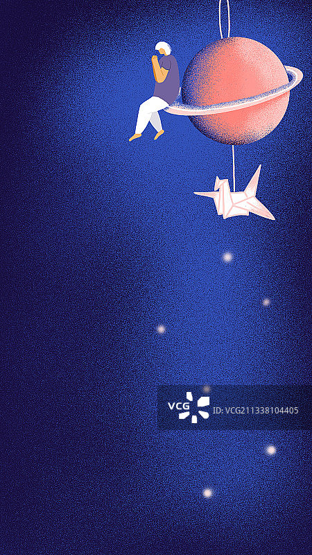 女孩坐在星球上许愿图片素材