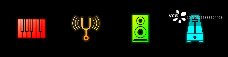 三角钢琴、音叉和立体声音响图片素材