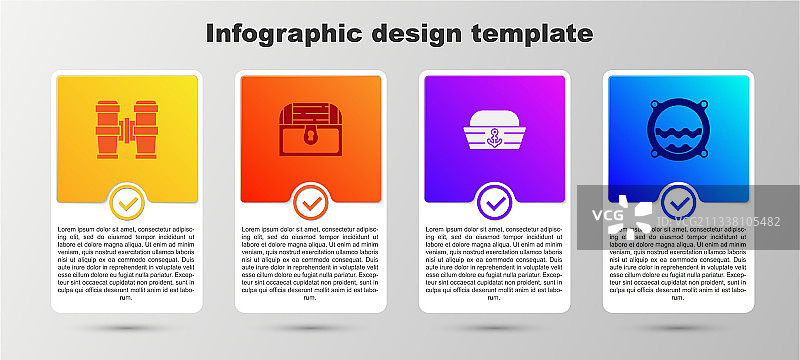 双筒望远镜古董宝箱水手帽套装图片素材