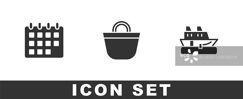 日历、沙滩包和邮轮图标图片素材