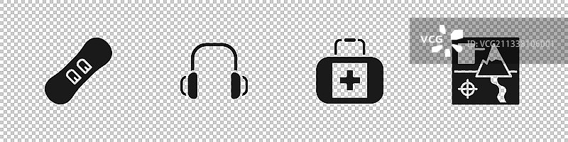 滑雪板、冬季耳机和急救箱图片素材