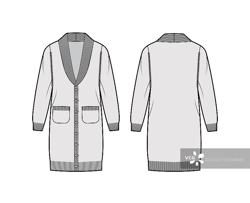 开襟羊毛衫披肩领毛衣技术图图片素材