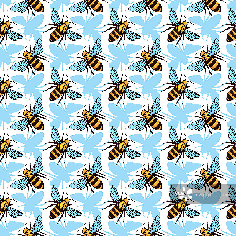 黑黄色蜜蜂无缝图案图片素材