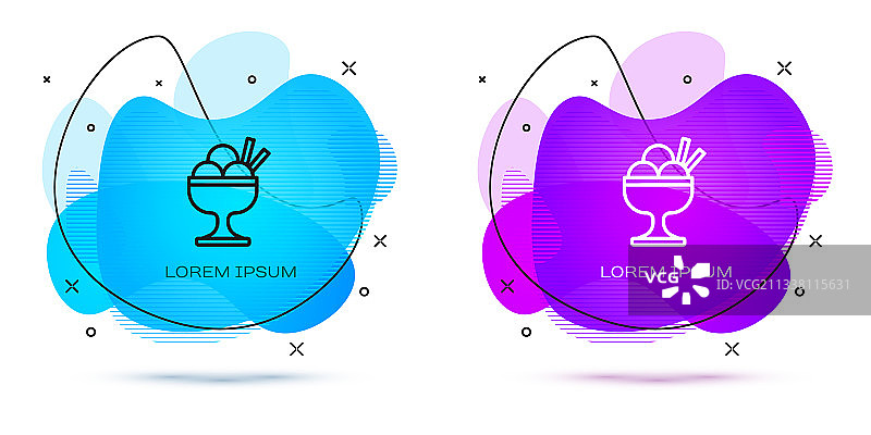 白色背景上的碗装冰淇淋线条图标图片素材
