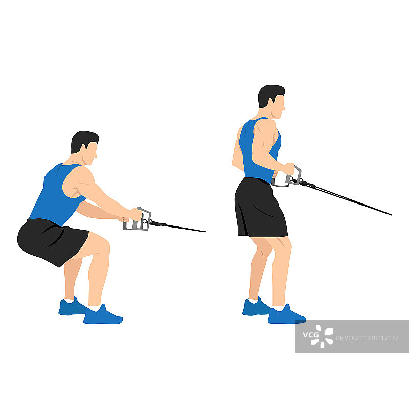 男人做钢索深蹲划船练习图片素材