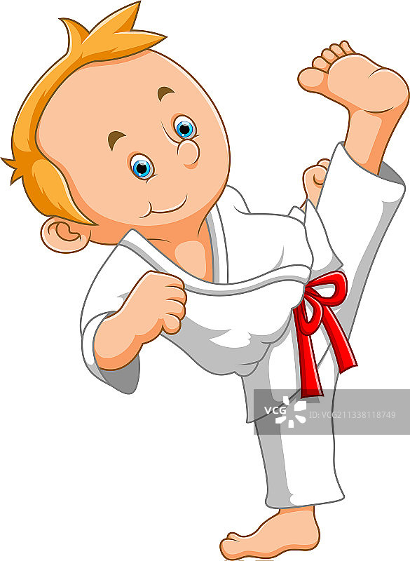 男孩正在运动和练习空手道图片素材