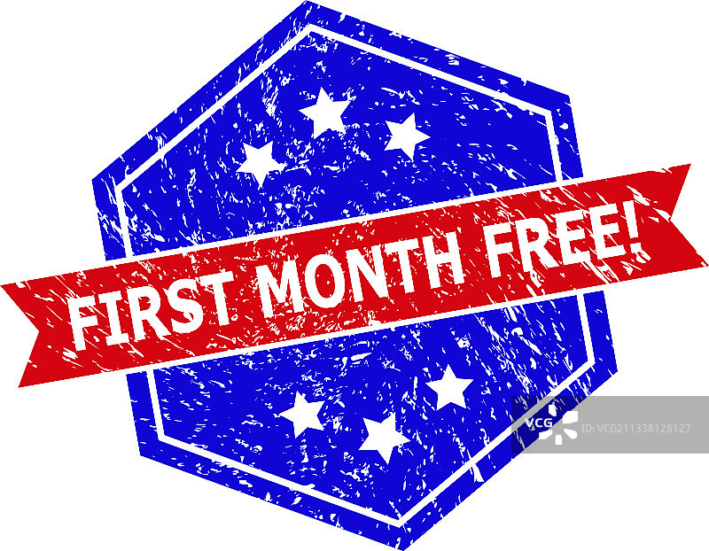 六边形双色首月免费提示图片素材