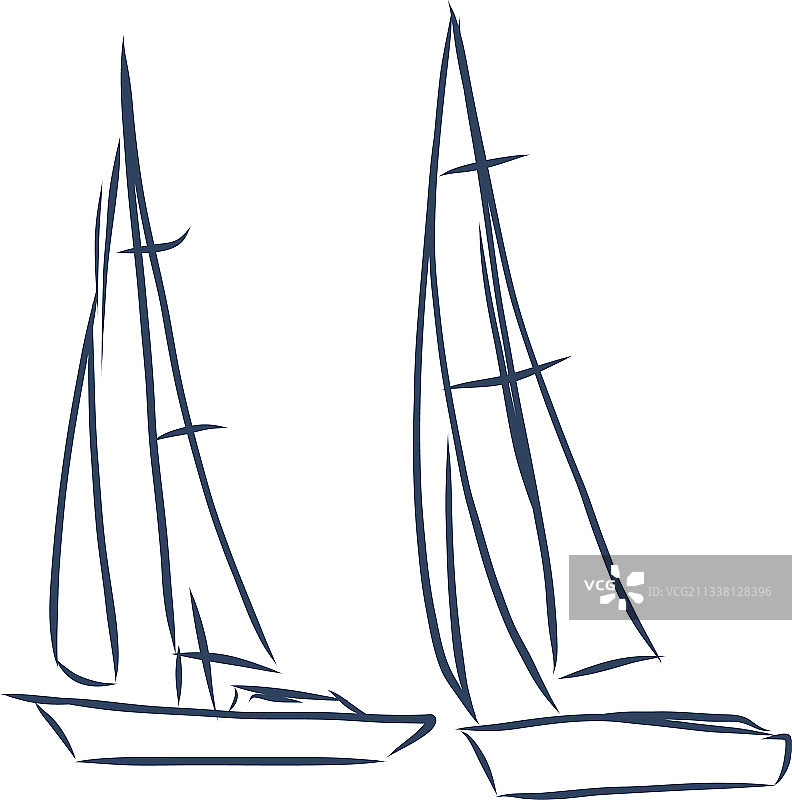 墨线海洋帆船或小船图片素材