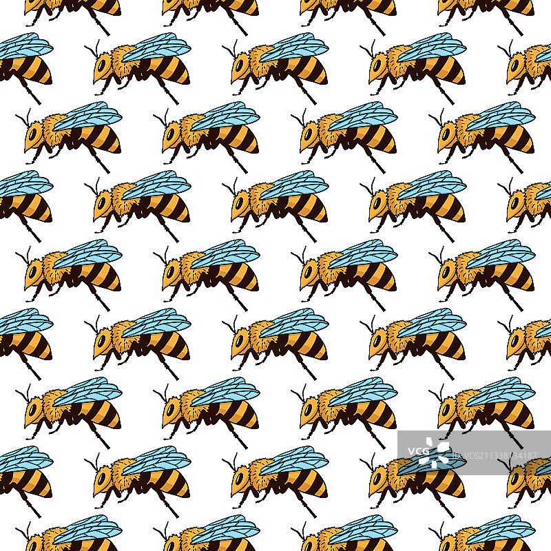 黑黄色蜜蜂无缝图案图片素材