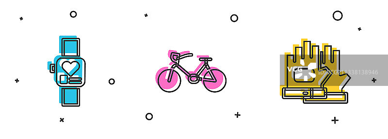 智能手表、自行车和手套图标图片素材