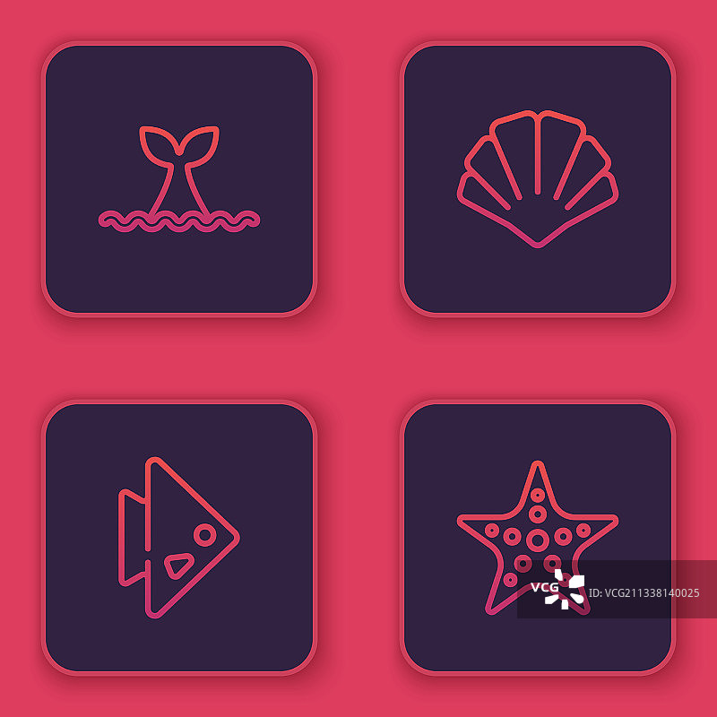 鲸鱼尾巴、海浪、鱼和扇贝图片素材