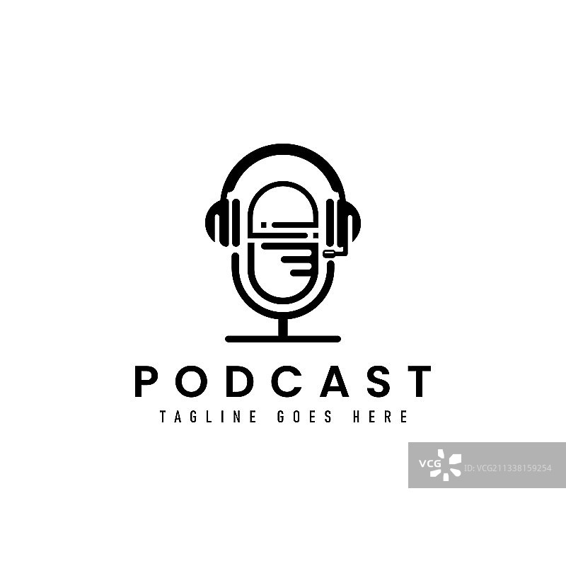 播客麦克风与耳机组合logo设计图片素材