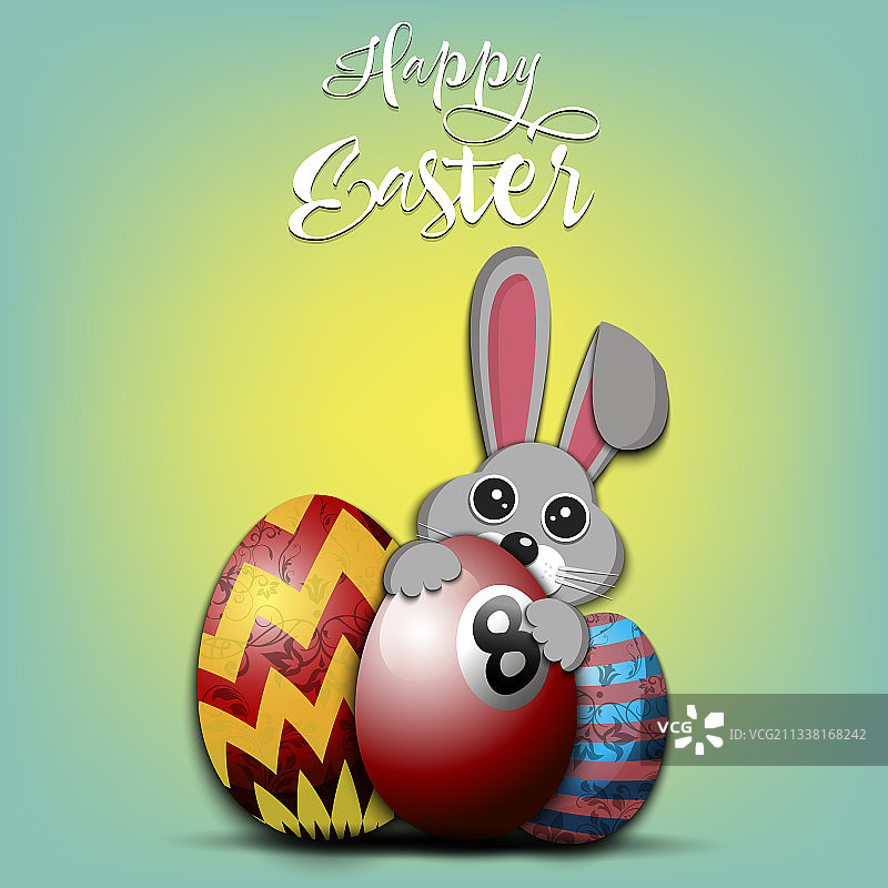 复活节快乐兔子与彩蛋造型台球图片素材