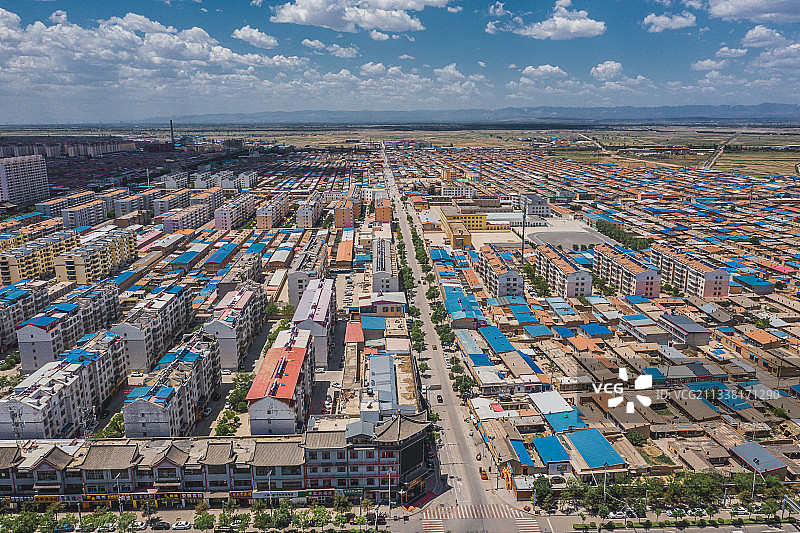 中国山西应县城镇景观航拍图片素材