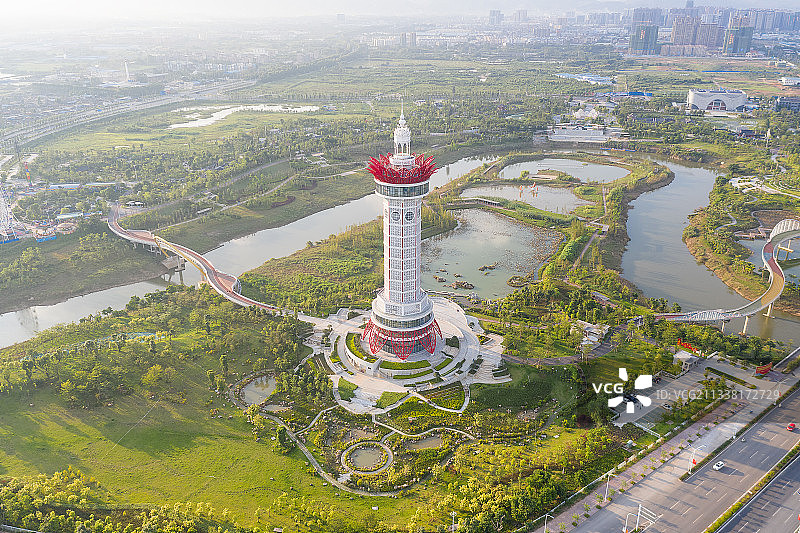 航拍广西贵港园博园风光莲花塔图片素材