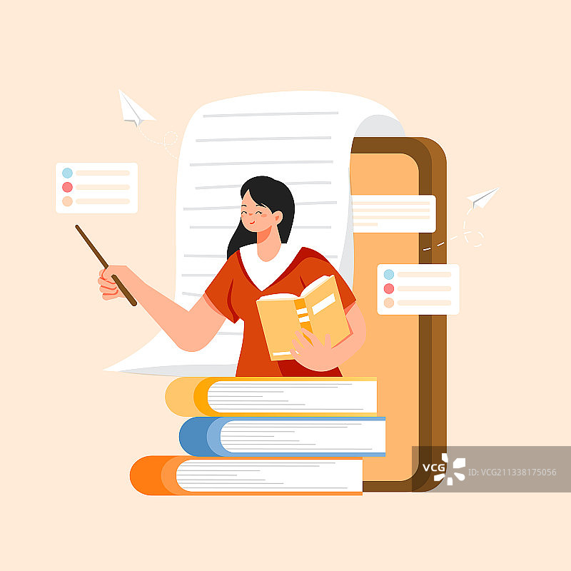 卡通儿童学生在线教育教师节新学期秋季秋天培训自然风景矢量插画图片素材