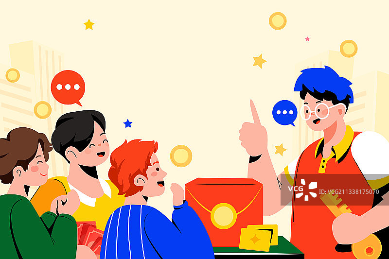 卡通互联网金融理财抽奖信用卡数据安全收益返现商务经济矢量插画图片素材