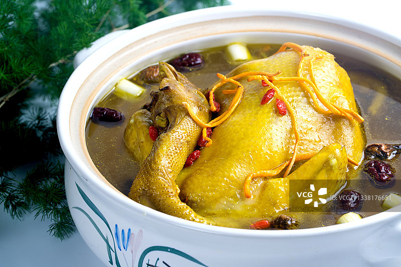 虫草花炖鸡汤图片素材