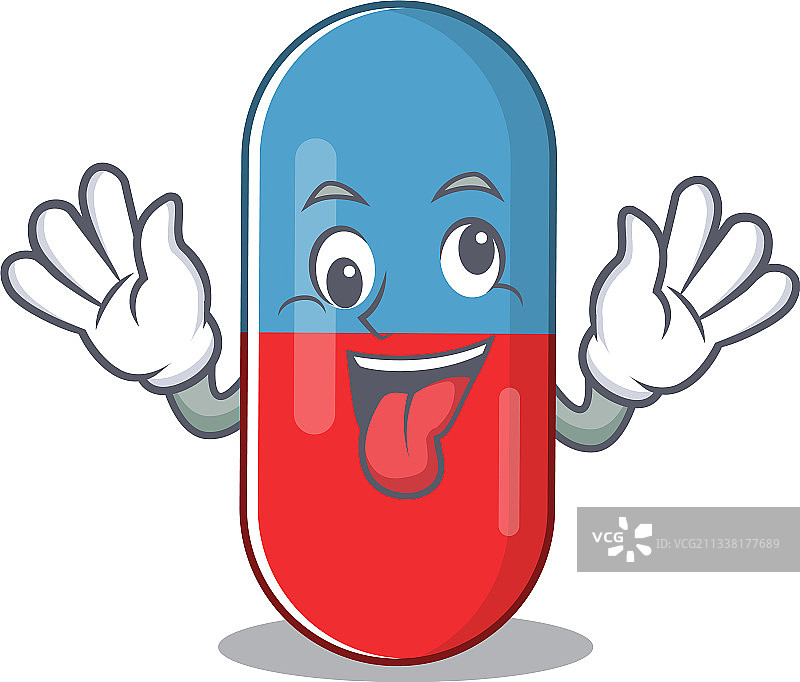 有着滑稽疯狂表情的药丸吉祥物设计图片素材