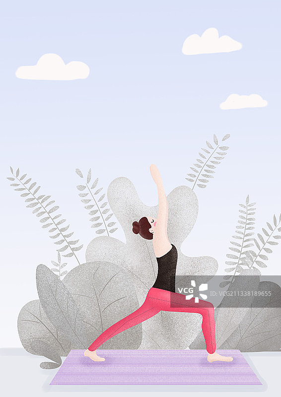 健康生活清新自然愉悦身心女孩健身瑜伽插画图片素材
