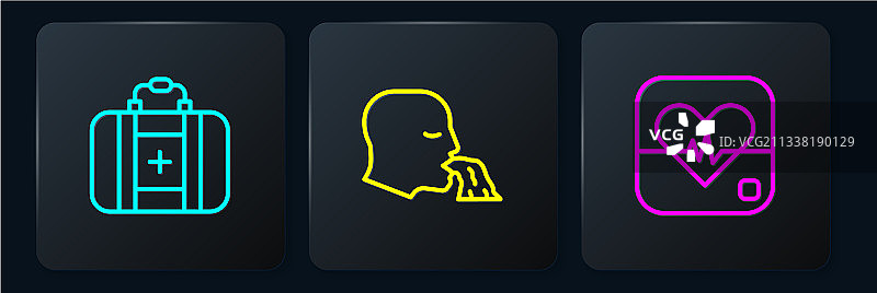 急救箱、心率和呕吐图标组合图片素材