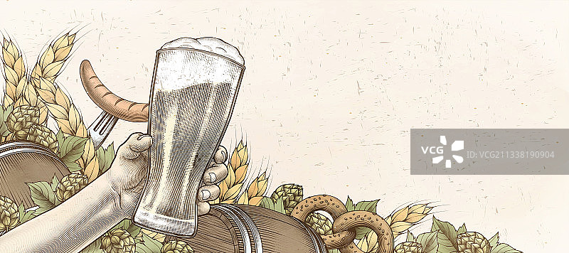啤酒节复古雕刻背景图片素材