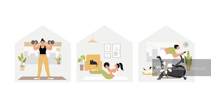 女人居家健身训练图片素材