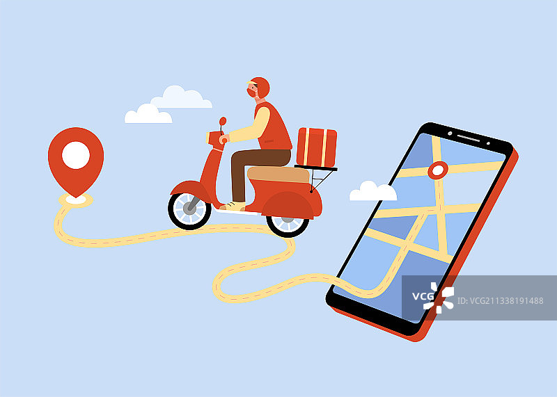 用手机追踪外卖或外送员GPS导航地點插画图片素材