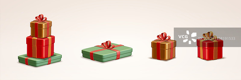 三维圣诞节矩形礼物盒系列元素图片素材