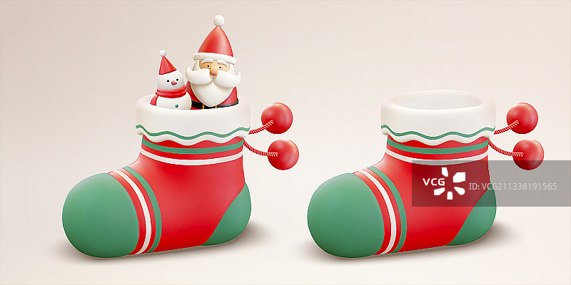 一双可爱的圣诞袜三维元素图片素材